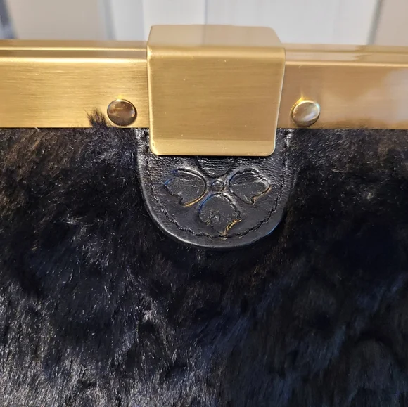 PATRICIA NASH Black Ferrara Frame Bag Satchel Quilted Faux Fur & Leather EUC - Picture 7 of 9